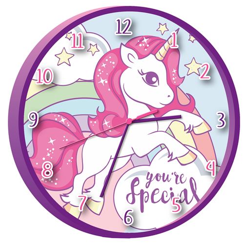 Horloge murale - licorne - rose - 25 cm
