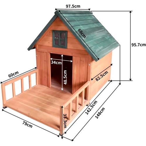 Niche en sapin LAIKA - 96 x 150 x 110 cm - Pour chien - Bois