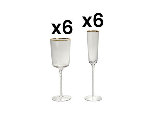 Lot de 12 verres soufflés bouche et bordures dorées GARANCE - Transparent - 12 et 32 cl