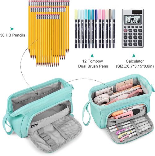 École des enfants, trousses à crayons grande capacité avec 3 compartiments  pour garçon et fille, bleu