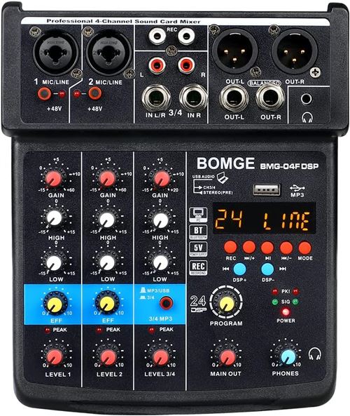 Non Communiqué Mini Interface De Mixage Bomge Dj 4 Canaux Bluetooth Usb