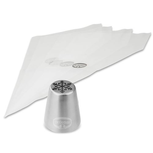 Non Communiqué Blanc,Inox Lot De 4 Poches À Douille Et Embout Flocon De Neige En Inox Dr.oetker Baker Edition