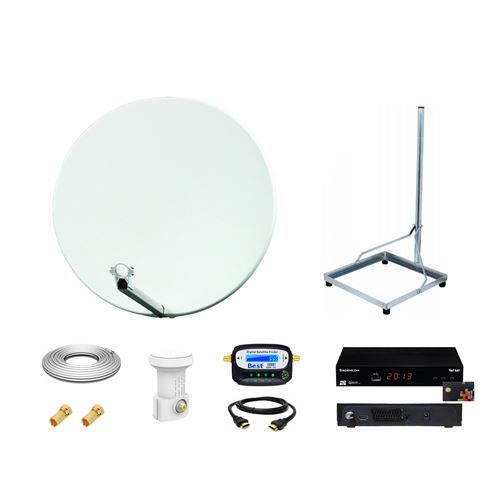 Kit Parabole Acier HDME Anthracite 85cm + LNB Quad HD 4K + 4 Décodeurs