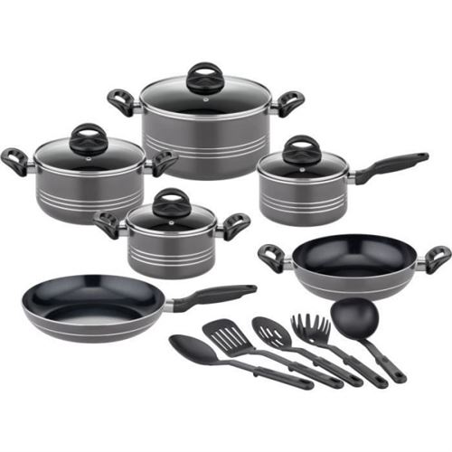 Non Communiqué Gris Batterie De Cuisine Induction Gsw Milano Grey 15 Pieces Aluminium Massif