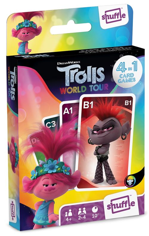 Shuffle jeu de cartes 4 en 1 Trolls II carton 32 pièces