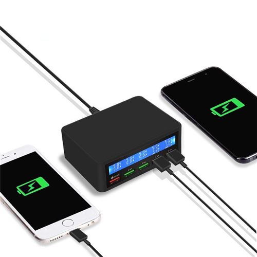 Station de Recharge Intelligente 5 Ports USB 50 Watts avec Recharge Rapide QC 3.0 (Noir)