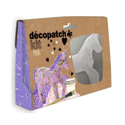 Mini kit Décopatch cheval feuilles pinceau et vernis colle