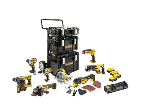 Kit Premium 8 Outils Xr 18V : Perceuse - Visseuse Percussion - Visseuse à Chocs - Scie Circulaire - Multi-Cutter - Lampe - Meuleuse - Perforateur Sds-Plus - Scie Sabre - Dewalt - avec 4 Batteries 18V 5.0Ah - Chargeur Double - 3 Coffrets -Dck853P4