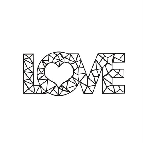 HOMEMANIA Décoration Murale Love - Art Mural - pour Séjour, Chambre - Noir en Acier, 50 x 0,15 x 20 cm