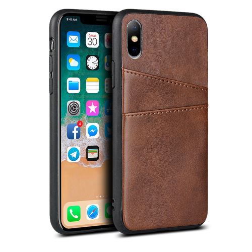 Coque en TPU + PU rigide café pour votre Apple iPhone X/XS 5.8 pouces