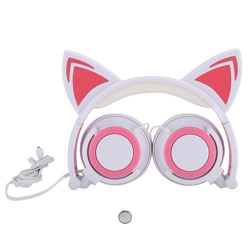 Micro Casque CL107 avec lumière LED USB pour téléphone portable PC (blanc et rose)
