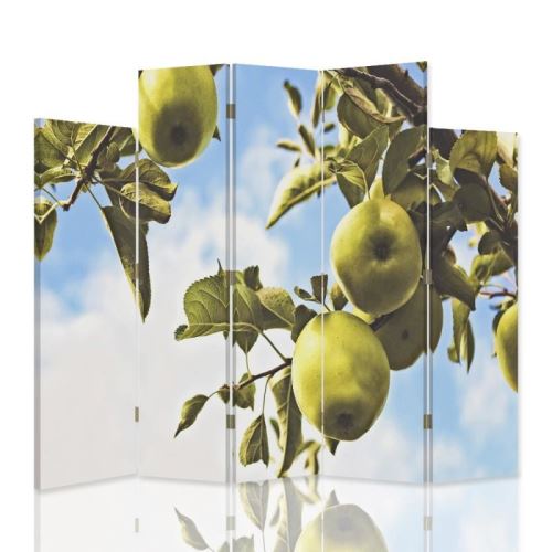 Feeby Paravent 5 parties dissymétriques une face Cloison amovible déco intérieur, Pommes vertes Branche 180x180 cm