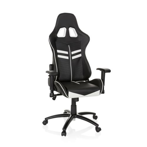 Chaise gaming / Chaise de bureau LEAGUE PRO simili cuir noir / blanc hjh OFFICE 