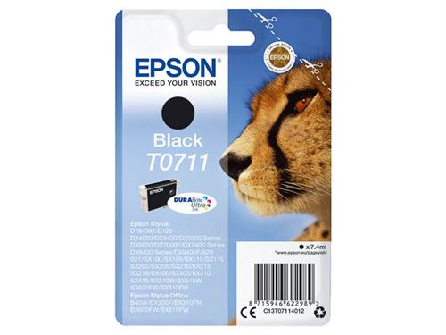 Epson T0711 - 7 ml - zwart - origineel - inktcartridge - voor Stylus DX9400, SX115, SX210, SX215, SX218, SX415, SX515, SX610; Stylus Office BX310, BX610