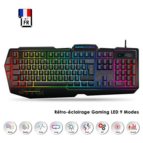EMPIRE GAMING Clavier Gamers K900 Touches Semi-mécaniquesRetro-éclairage LED RGB 9 Modes Dont 1 Personnalisable 19 Touches A