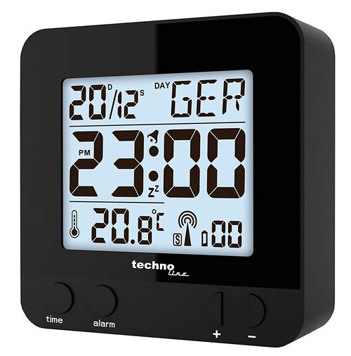 Technoline WT 235 – Réveil radio-piloté avec capteur tactile plastique 8 x 25 x 8 cm Plastique schwarz 8 x 2.5 x 8 cm