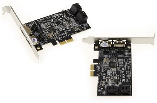Carte Contrôleur PCIe 4 + 2 PORTS SATA eSATA 6G - CHIPSET MARVELL 88SE9230 RAID 0 / 1 / 10 / Hyperduo
