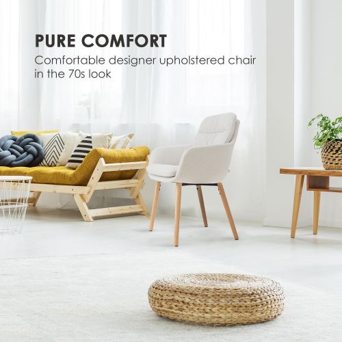 Besoa Doug Chaise rembourrée de mousse Pieds en bois Revêtement polyester crème Besoa Doug Chaise rembourrée de mousse Pieds en bois Revêtement polyester crème