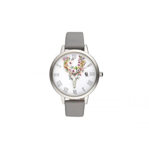 Montre Femme Charlotte Rafaelli Cadran 36mm En Steel Multicolore Et Bracelet Gris En Cuir Authentique CRA010