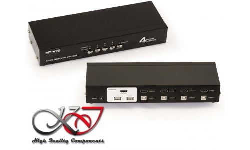 KVM SWITCH HDMI - USB /// AUTOMATIQUE /// - 4 PORTS SON + IMAGE + CLAVIER + SOURIS Complet, livré avec cordons