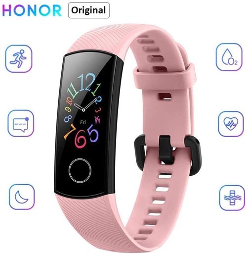 Bracelet Connectée HONOR Band 5 pour Femme Homme Avec 5ATM Imperméable À l'eau pour Android iOS-Rose