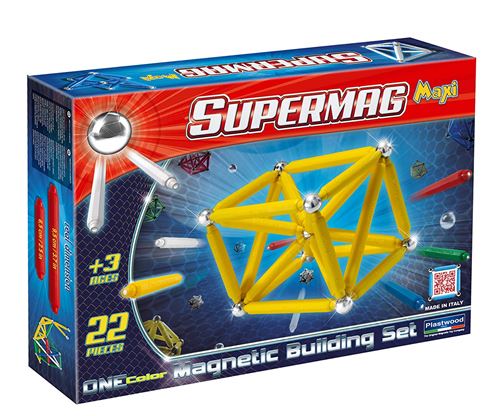 Plastwood Supermag Toys – 0121 – Maxi One Color Jeu de Construction magnétique, 22 pièces, Couleurs Assorties