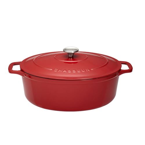 Cocotte ovale 35 cm chasseur rouge uni interieur sable - Invicta - Rouge - Fonte émaillée