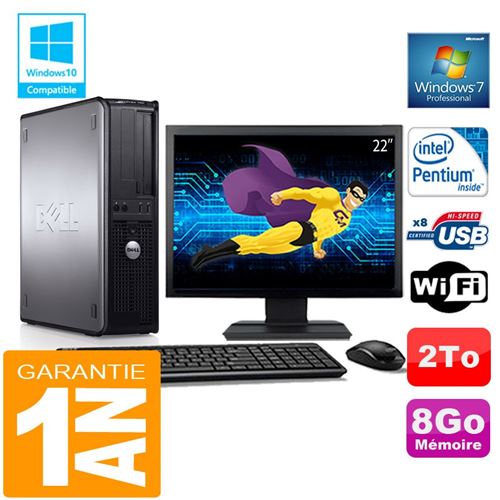 PC Dell 780 Dt Intel E5300 Ram 8Go Disque 2 To WiFi W7 Ecran 22'