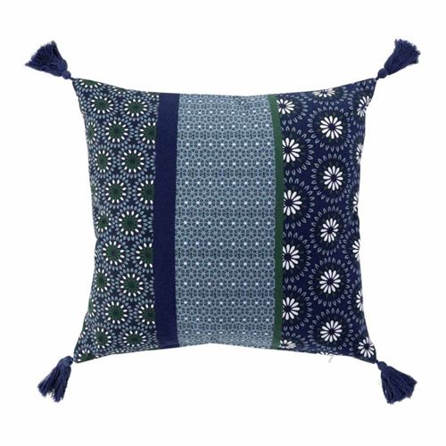 Housse coussin pompons 40 x 40 cm coton imprimé Catalaya