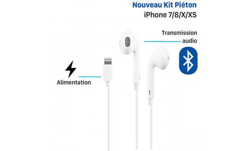 Kit piéton stéréo compatible iPhone 7/8/X/XS/XR/XSMAX Blanc