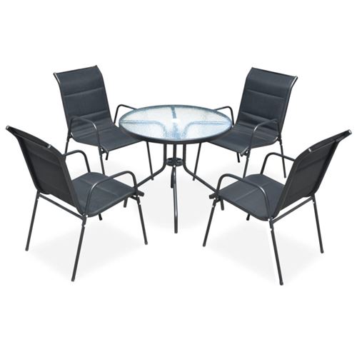 Vidaxl Noir Salon De Jardin Acier 4 Personnes 80.0 X 71 Cm 5 Pieces