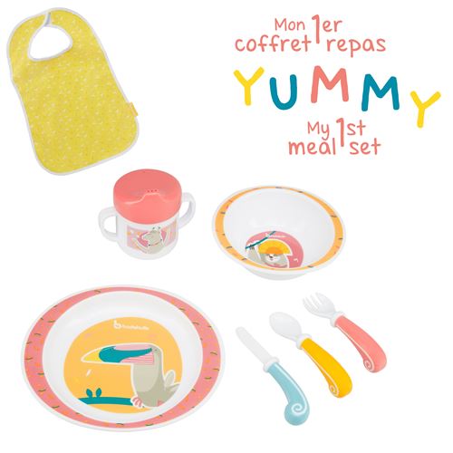 Badabulle Ensemble de vaisselle pour bébé 7 pcs Yummy Corail