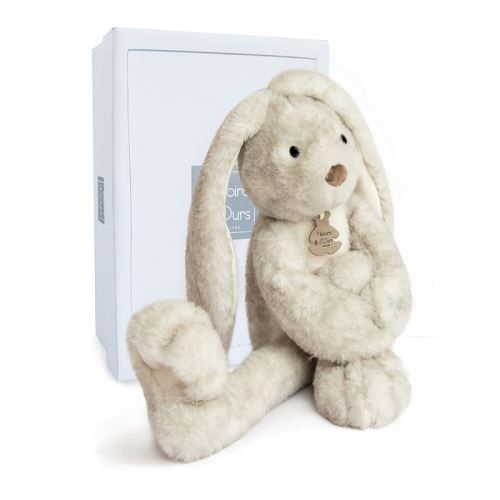 Peluche : fluffy, lapin longues jambes gris clair doudou et compagnie