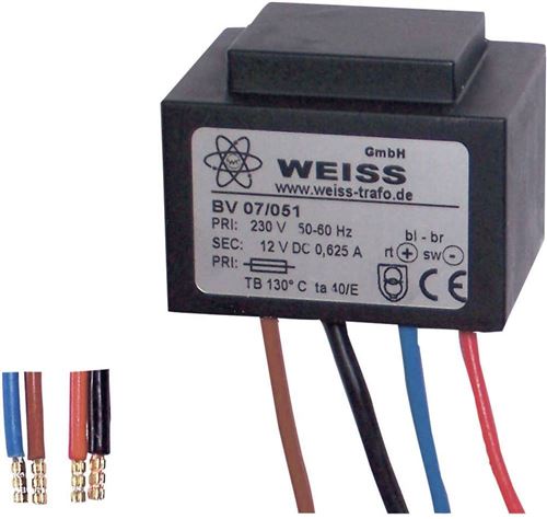 Weiss Elektrotechnik 07/052 Transformateur dalimentation compact 1 x 230 V 1 x 24 V/DC 7.50 W 312 mA