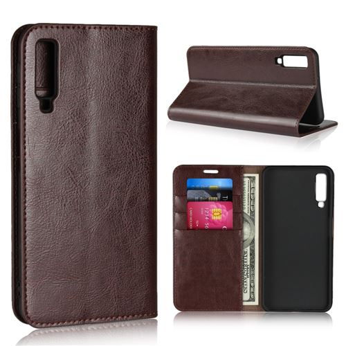 Etui en cuir véritable café pour votre Samsung Galaxy A7 (2018)