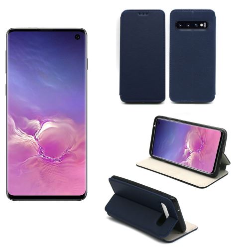 Housse Samsung Galaxy S10 bleue avec fonction Stand - Etui Coque Galaxy S10 Protection antichoc à rabat Smartphone 2019 - Accessoires Pochette Case XEPTIO