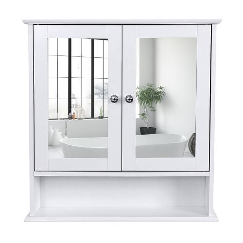 Miroir de salle de bain avec rangements 2 portes en blanc brillant 56*13*58 cm