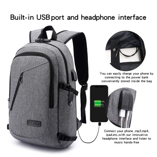 Antivol Sac À Dos Ordinateur Portable 15.6 Pouces Homme Imperméable Avec  USB