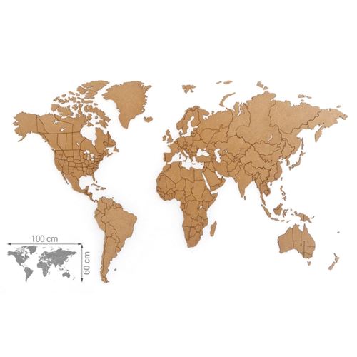 MiMi Innovations Décor de carte du monde murale Puzzle Marron 100x60cm