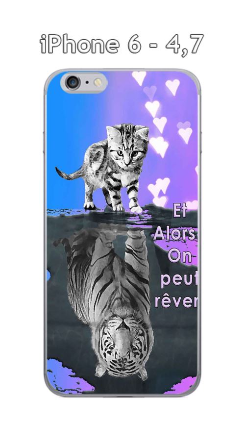Coque TPU gel souple Apple iphone 6-4.7 pouce design Chat Tigre Blanc fond bleu rose Et Alors !