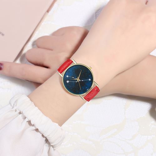 Montre en cuir Taurus Motif Montre Femme Montre Tendance Student Quartz Montre T209-Arouge