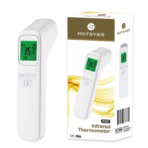 MOTRYS® Thermomètre Frontal Infrarouge 4 en 1 | Bébé, enfant, adulte sans contact en 1sec | 3 couleurs d'alerte , fonction mémoire