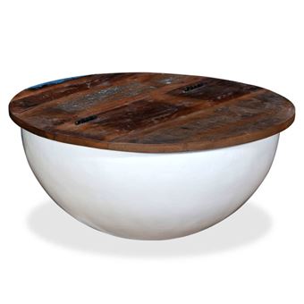 Vidaxl Table Basse Bois De Recuperation Massif Blanc Forme De Bol
