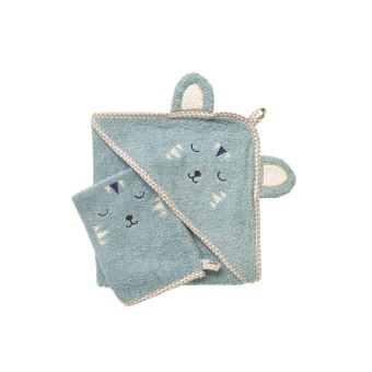 Vertbaudet Cape De Bain Bebe A Capuche Brodee Animaux Bleu Gris 100x100 Gants Sorties De Bain Serviettes Achat Prix Fnac