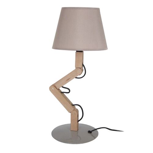 GERI Lampe a poser acier bois hetre - 16x30x45cm - Taupe/Bois/Taupe