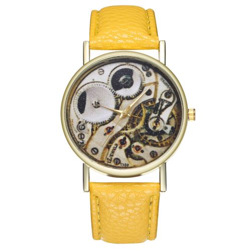 Quartz Montre Bracelet en cuir pour hommes et femmes Tendances de la montre Couple coréen Mode Montre à quartz T159-Ajaune