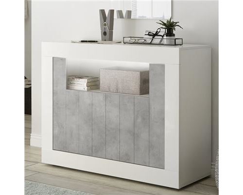 Petit bahut 110 cm blanc et couleur béton gris moderne MABEL 5