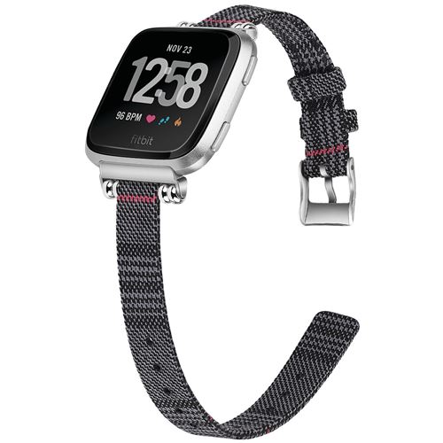 Bracelet en toile élégant simple pour Fitbit Versa 3 / Sense - Noir&Gris (Taille S)
