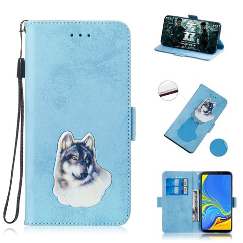 Etui en PU Impression de motifs vintage bleu clair pour votre Samsung Galaxy A9 (2018)/A9 Star Pro/A9s