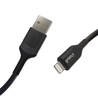 GREEN E - Cable Ecoconçu pour IPHONE 5/6/7/8/X/11/12 Lightning vers USB - 2,50 m - NOIR - 1